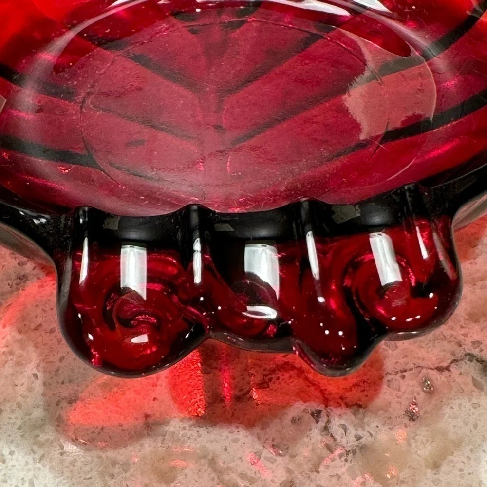 ANCHOR HOCKING~DIAMOND HOBNAIL MILKGLASS BOWL & ROYAL RUBY ASHTRAY~VERY NICE~G12